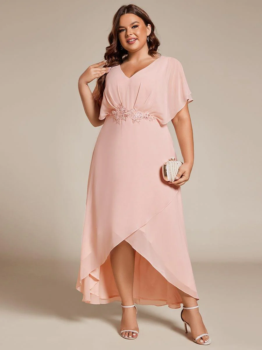 pretty LILAS|Plus Size Waist Applique A-Line Chiffon V-Neck Evening Dress - Image 15