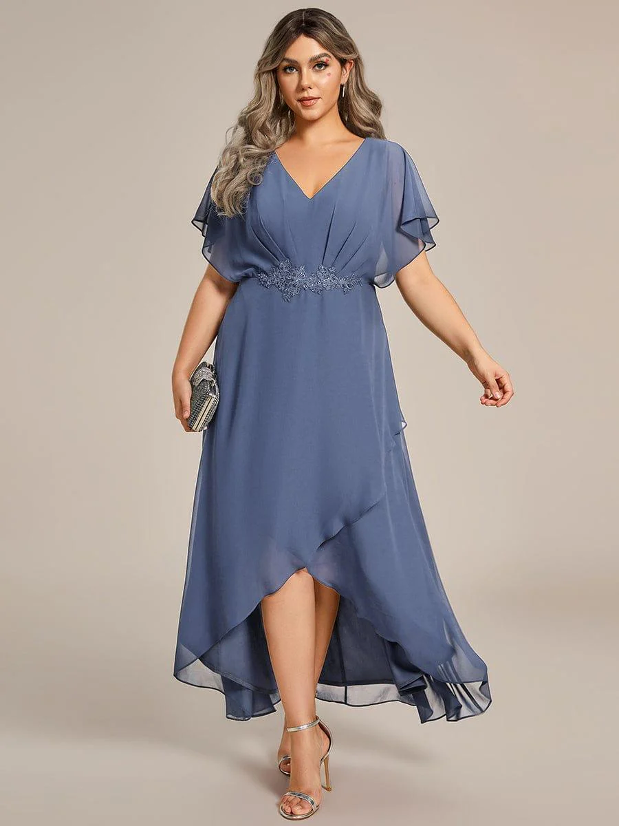 pretty LILAS|Plus Size Waist Applique A-Line Chiffon V-Neck Evening Dress - Image 26