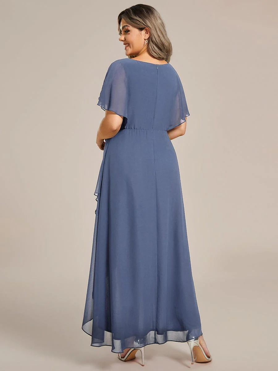 pretty LILAS|Plus Size Waist Applique A-Line Chiffon V-Neck Evening Dress - Image 27