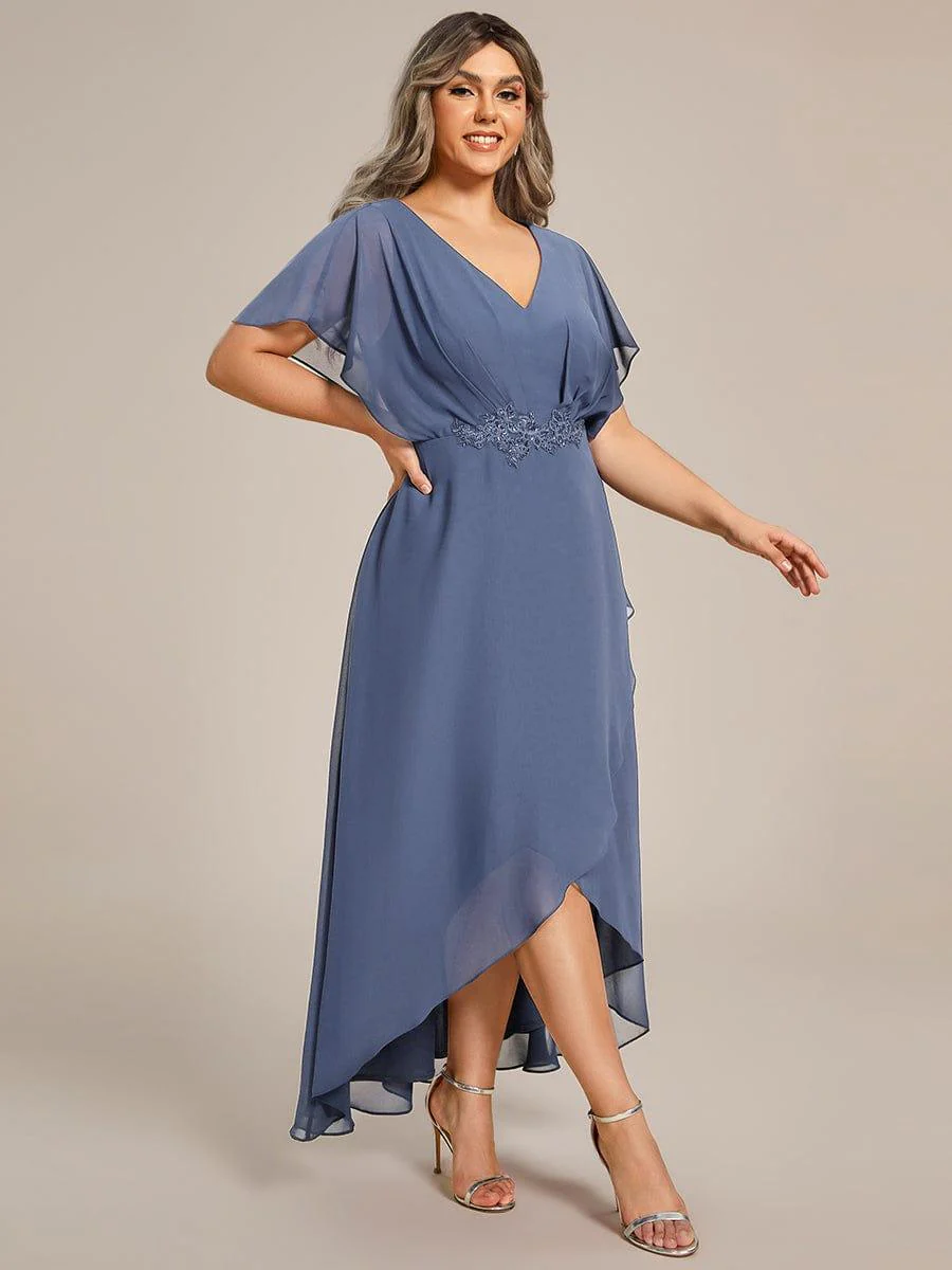 pretty LILAS|Plus Size Waist Applique A-Line Chiffon V-Neck Evening Dress - Image 29