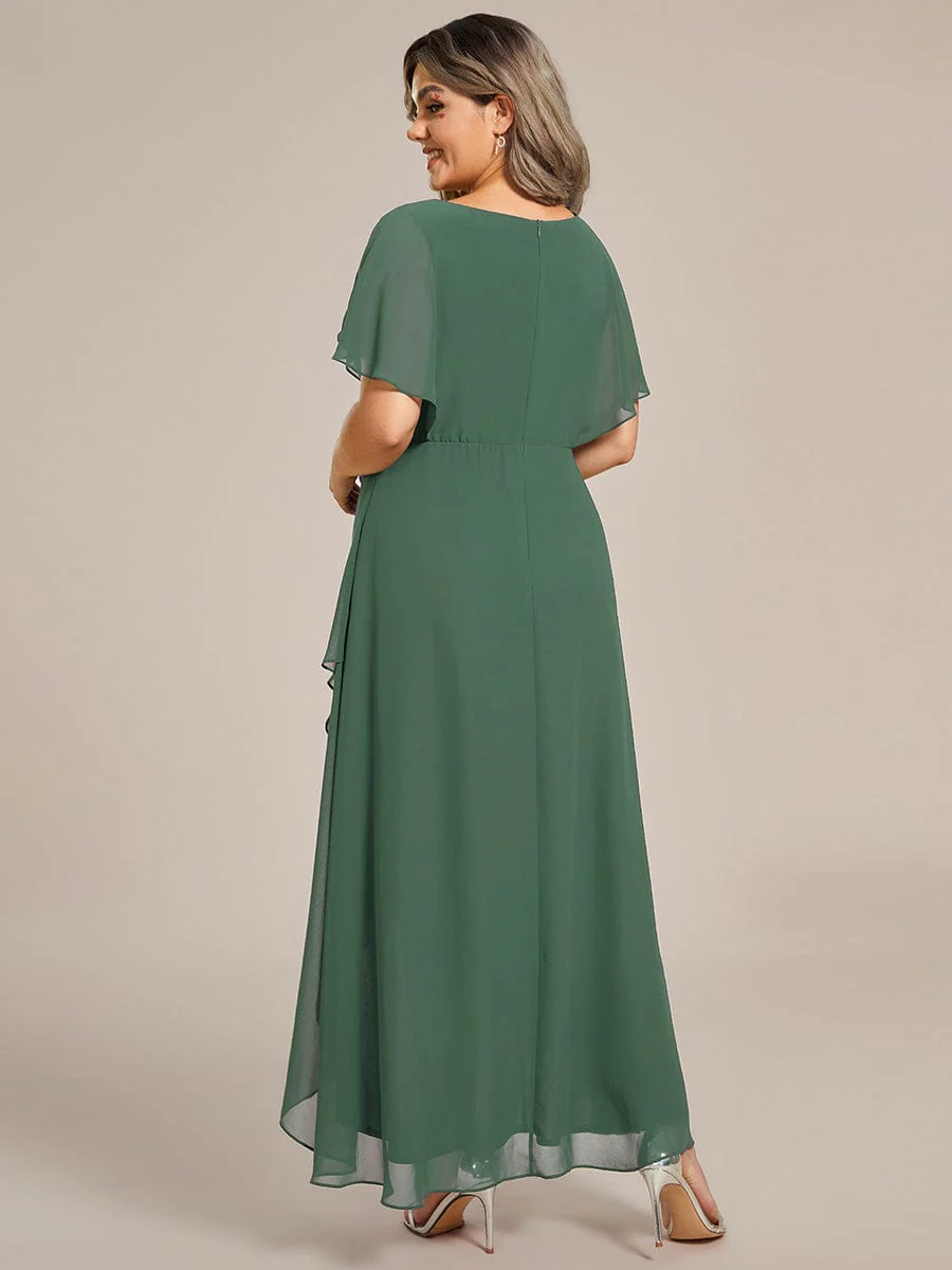 pretty LILAS|Plus Size Waist Applique A-Line Chiffon V-Neck Evening Dress - Image 32