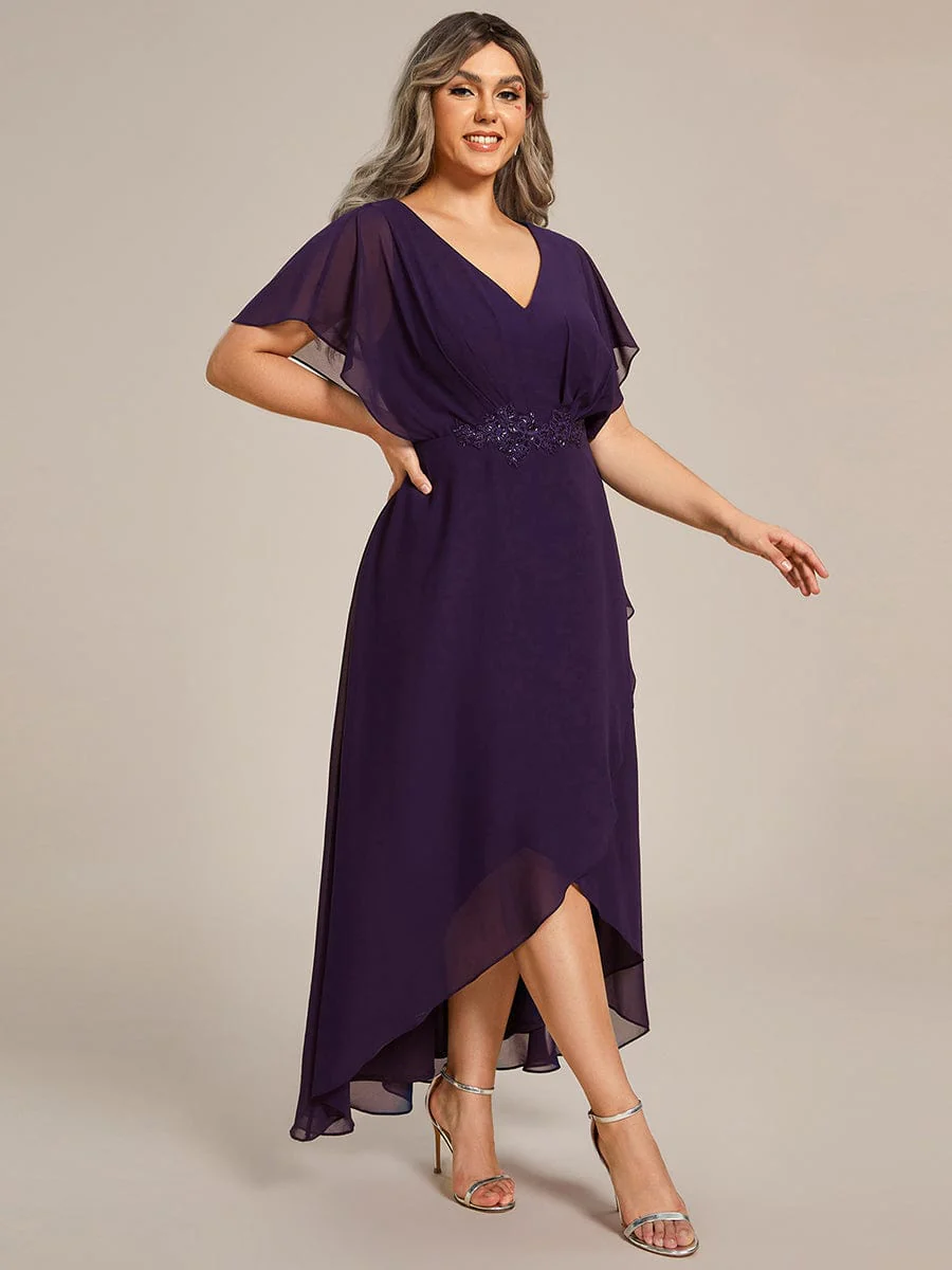 pretty LILAS|Plus Size Waist Applique A-Line Chiffon V-Neck Evening Dress - Image 39