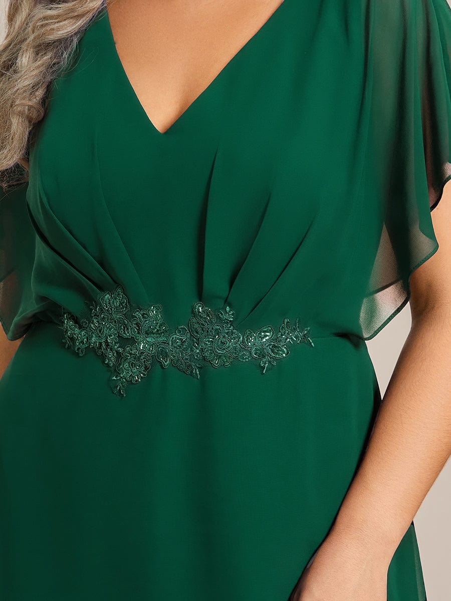 pretty LILAS|Plus Size Waist Applique A-Line Chiffon V-Neck Evening Dress - Image 50