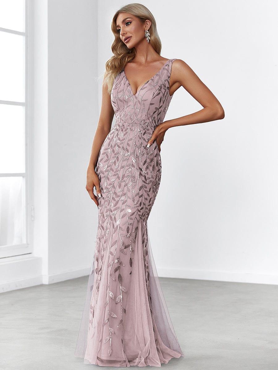 pretty ORIEL|Plus Size Women's V-Neck Fishtail Sequin Evening Dress - Image 53