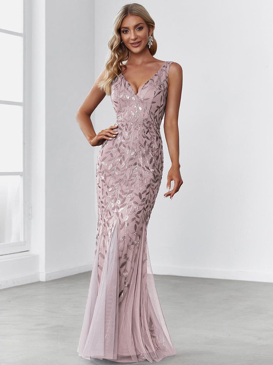 pretty ORIEL|Plus Size Women's V-Neck Fishtail Sequin Evening Dress - Image 55