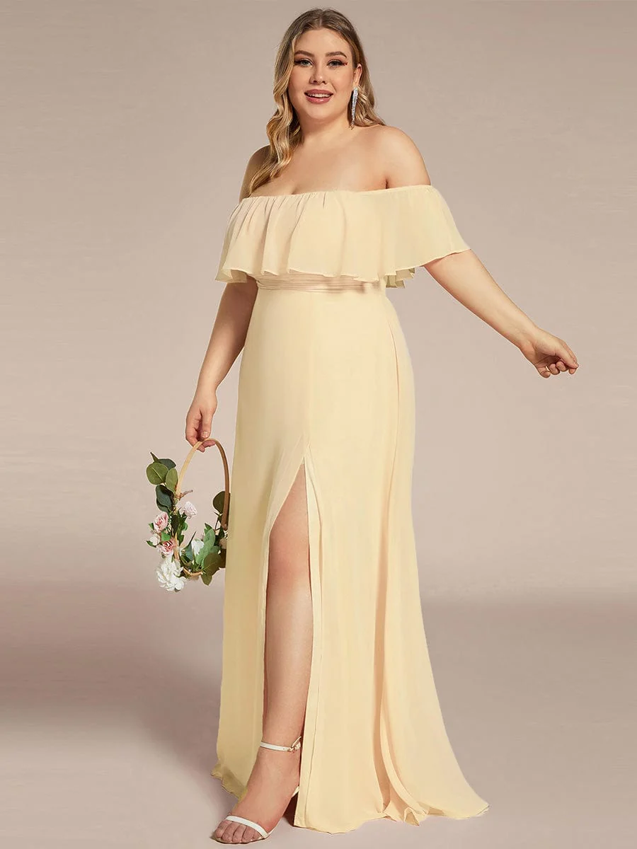 pretty ¨¦MILE|Plus Size Off-The-Shoulder Ruffle Thigh Split Bridesmaid Dress - Image 124