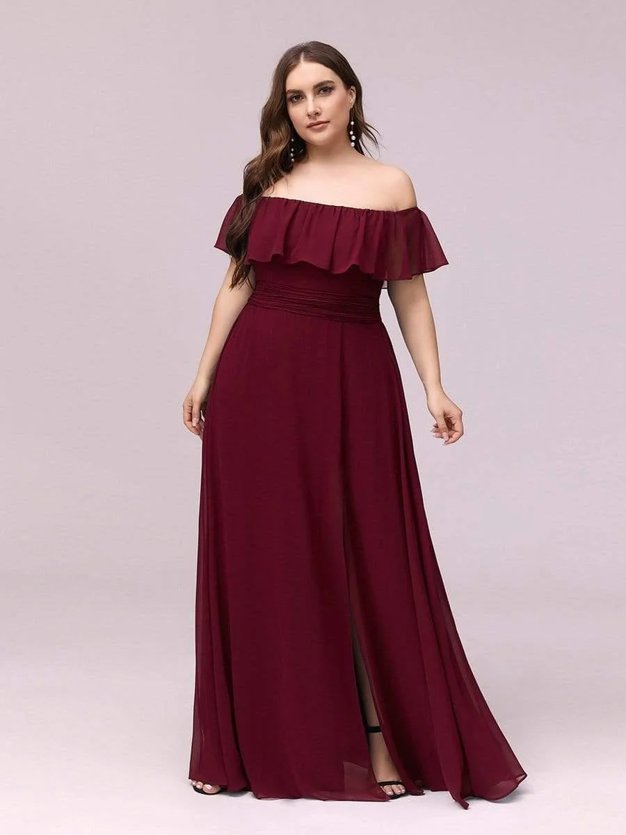 pretty ¨¦MILE|Plus Size Off-The-Shoulder Ruffle Thigh Split Bridesmaid Dress - Image 17