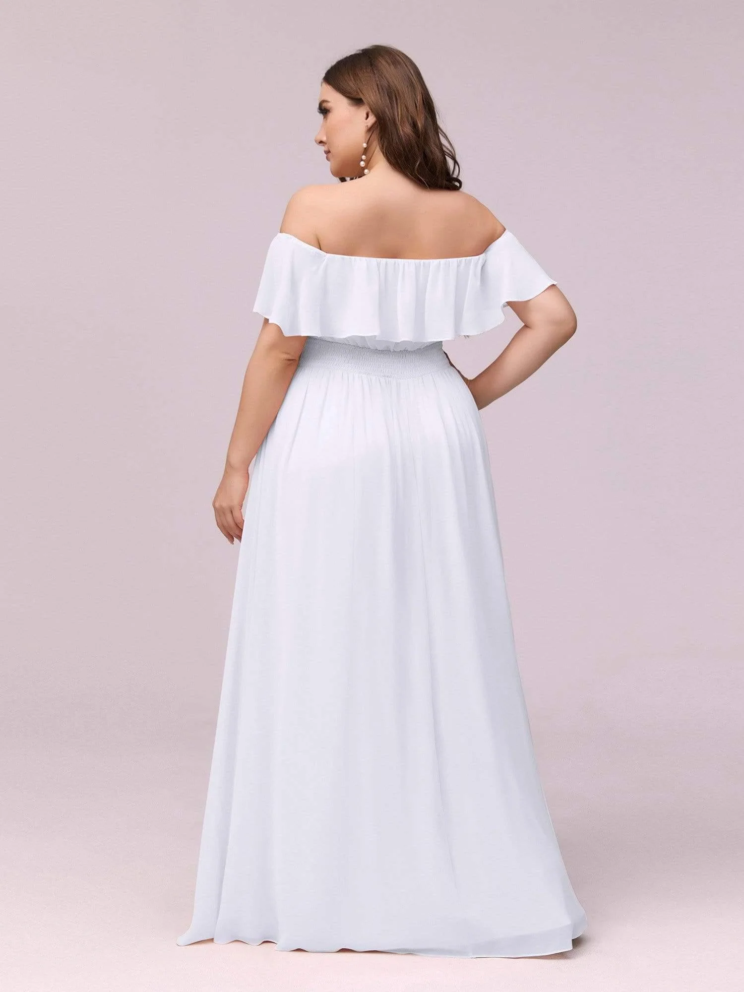 pretty ¨¦MILE|Plus Size Off-The-Shoulder Ruffle Thigh Split Bridesmaid Dress - Image 20