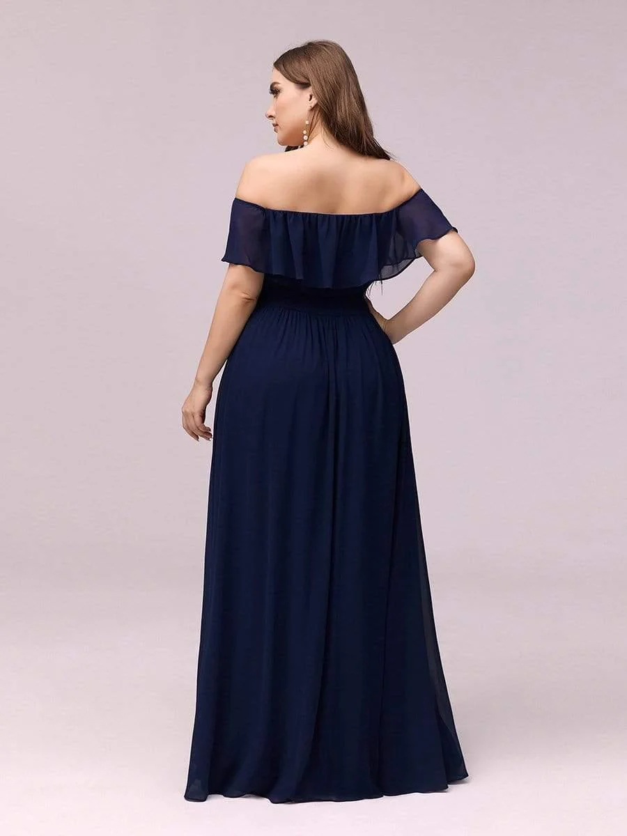 pretty ¨¦MILE|Plus Size Off-The-Shoulder Ruffle Thigh Split Bridesmaid Dress - Image 29