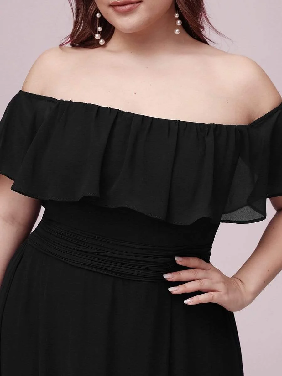 pretty ¨¦MILE|Plus Size Off-The-Shoulder Ruffle Thigh Split Bridesmaid Dress - Image 37