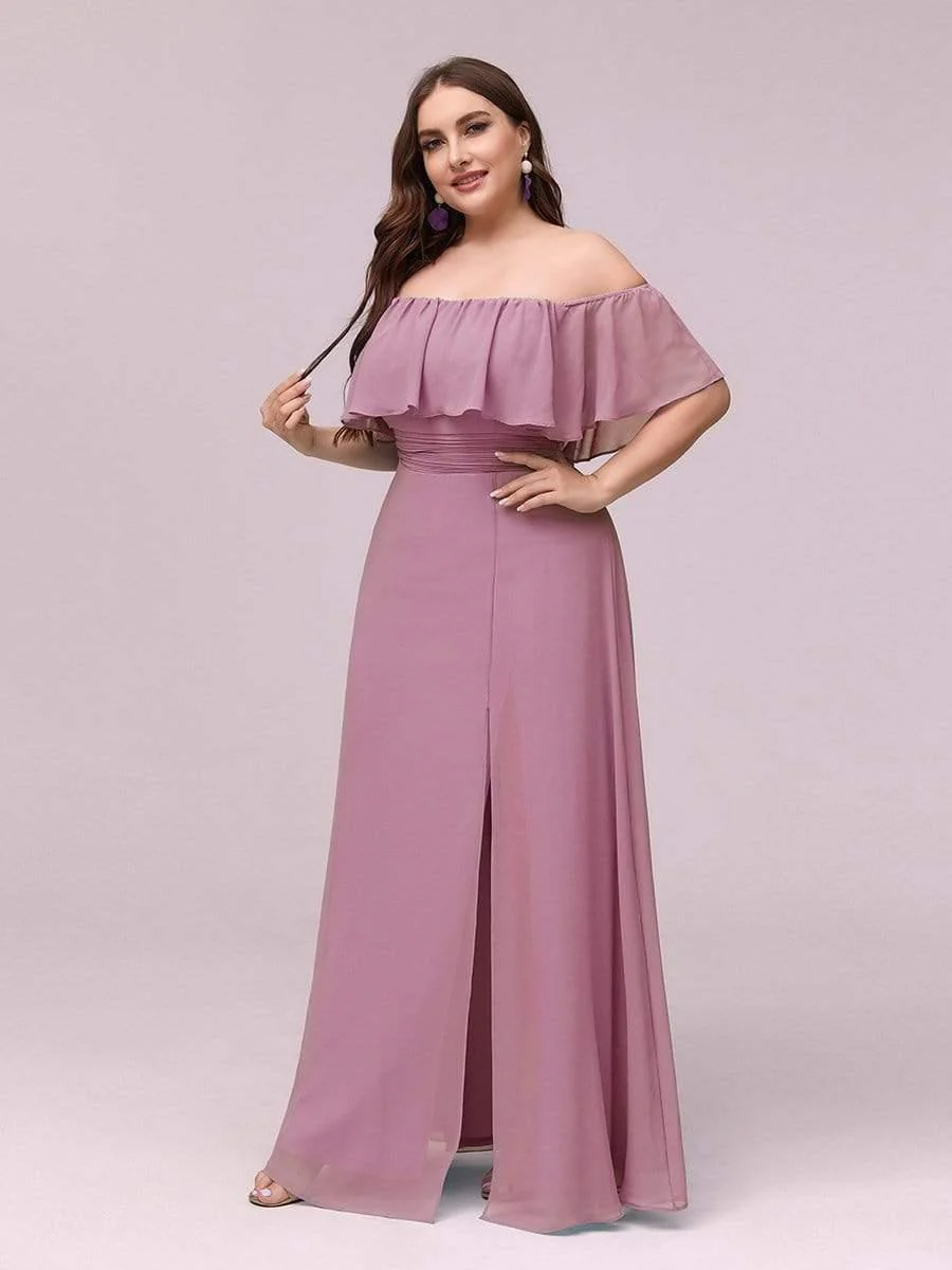 pretty ¨¦MILE|Plus Size Off-The-Shoulder Ruffle Thigh Split Bridesmaid Dress - Image 45