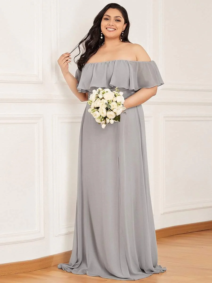 pretty ¨¦MILE|Plus Size Off-The-Shoulder Ruffle Thigh Split Bridesmaid Dress - Image 57