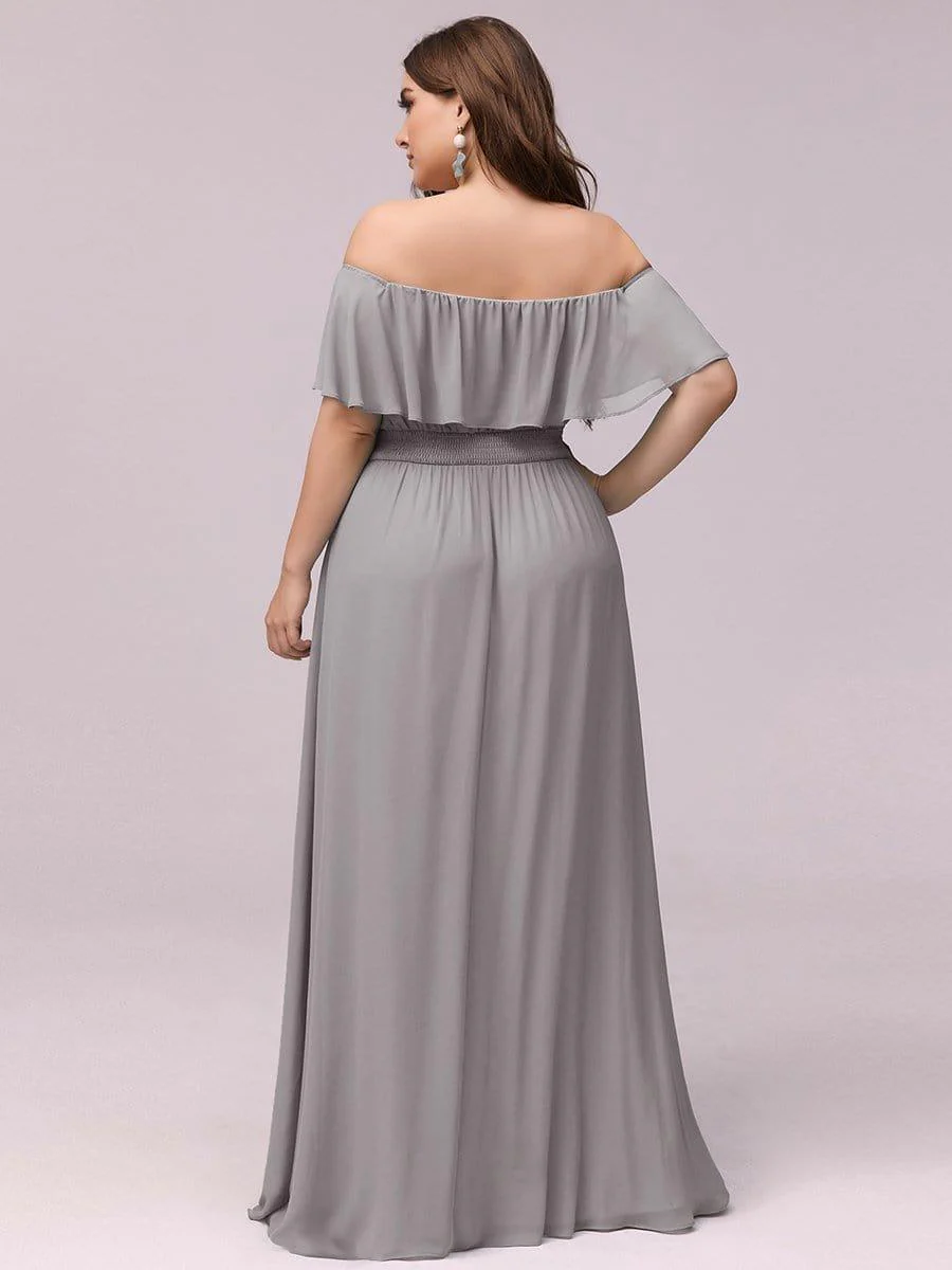 pretty ¨¦MILE|Plus Size Off-The-Shoulder Ruffle Thigh Split Bridesmaid Dress - Image 61