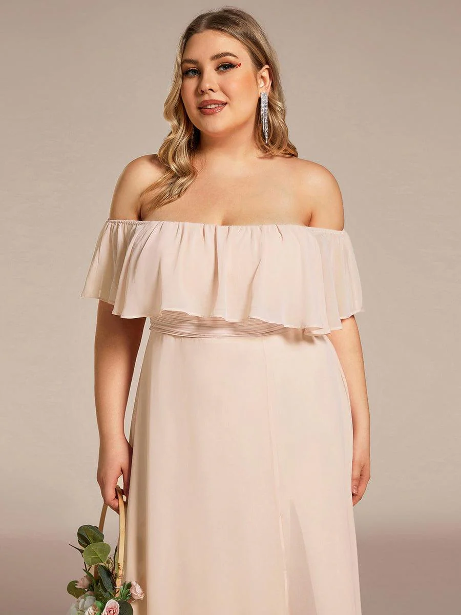 pretty ¨¦MILE|Plus Size Off-The-Shoulder Ruffle Thigh Split Bridesmaid Dress - Image 82