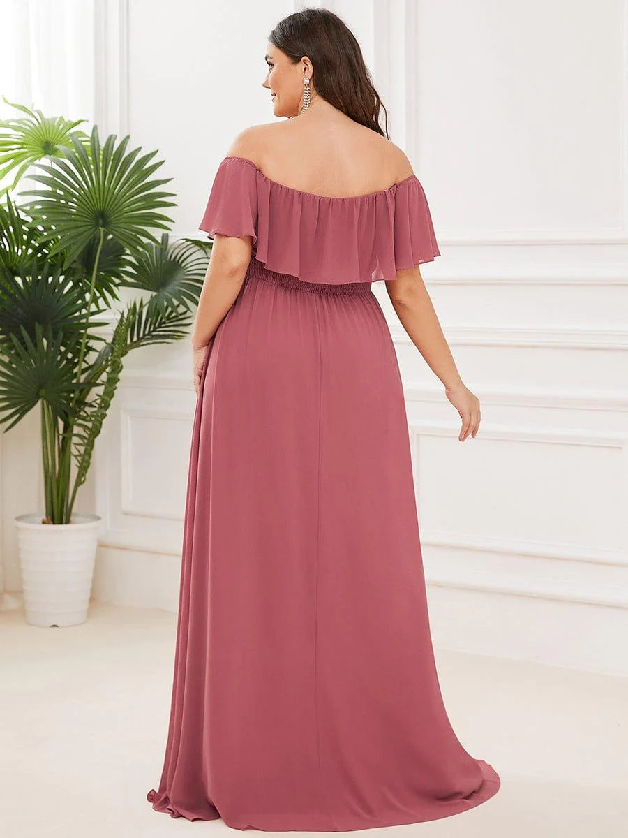 pretty ¨¦MILE|Plus Size Off-The-Shoulder Ruffle Thigh Split Bridesmaid Dress - Image 86
