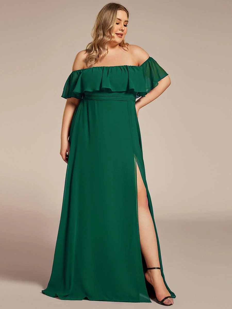 pretty ¨¦MILE|Plus Size Off-The-Shoulder Ruffle Thigh Split Bridesmaid Dress - Image 93