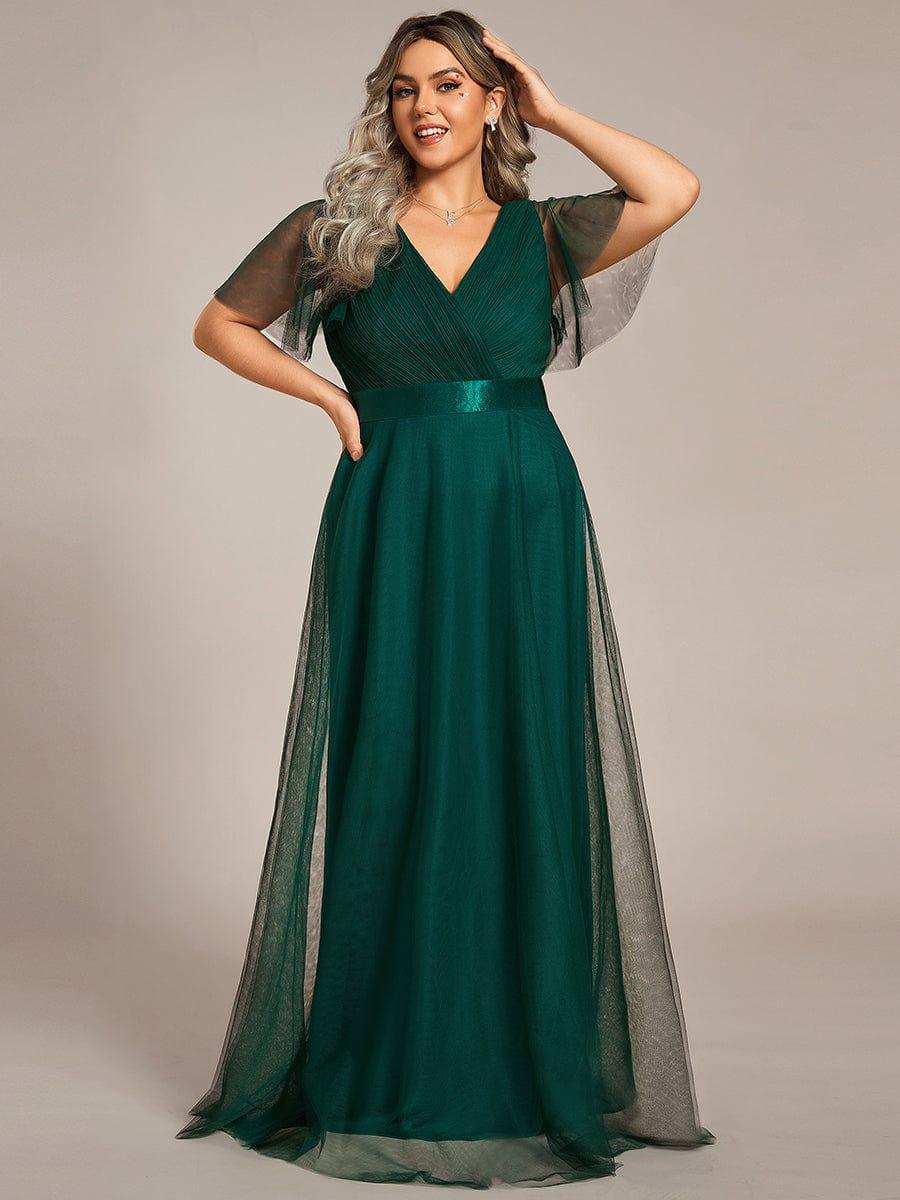 pretty MISTE|Plus Size Floor-Length Bridesmaid Dress with Short Sleeve - Image 48