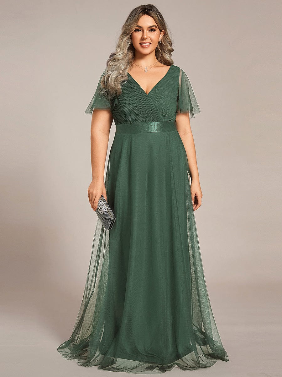 pretty MISTE|Plus Size Floor-Length Bridesmaid Dress with Short Sleeve - Image 50