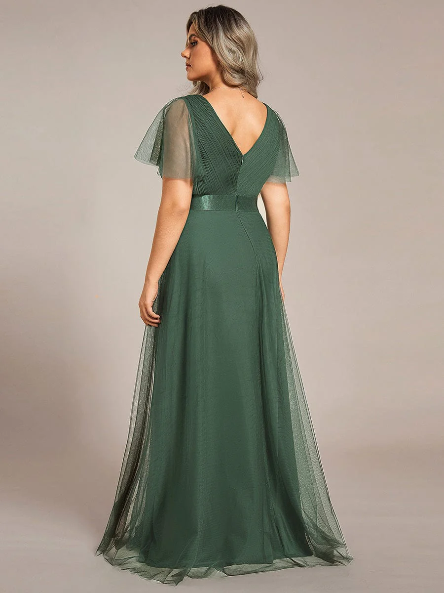 pretty MISTE|Plus Size Floor-Length Bridesmaid Dress with Short Sleeve - Image 51