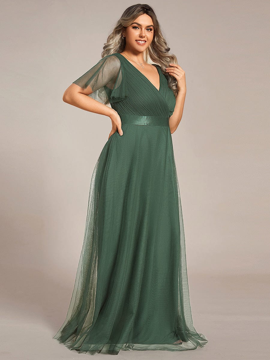 pretty MISTE|Plus Size Floor-Length Bridesmaid Dress with Short Sleeve - Image 52