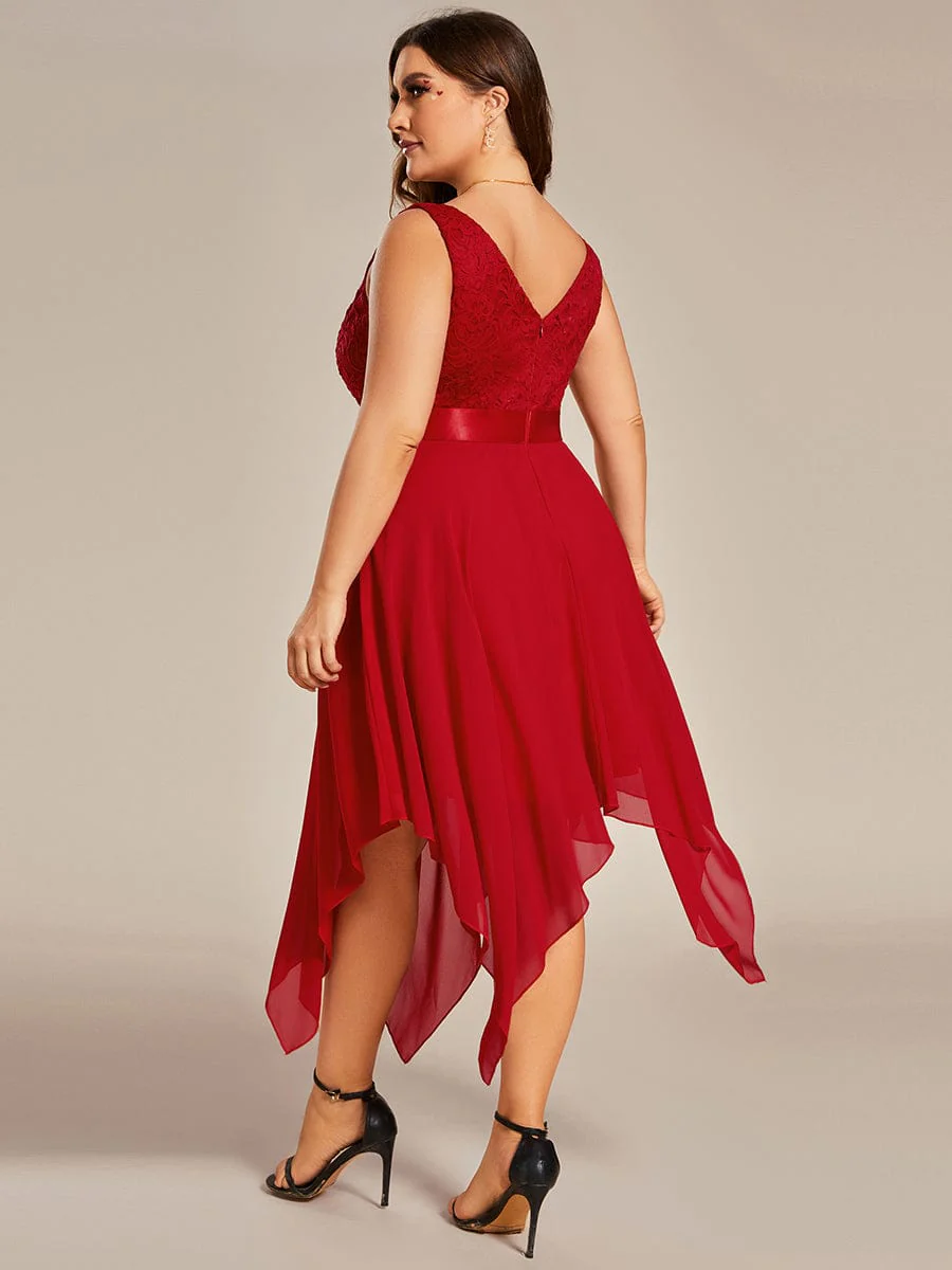 pretty COSTA|Plus Size Stunning V Neck Lace & Chiffon Prom Dress for Women (Final Sale) - Image 107