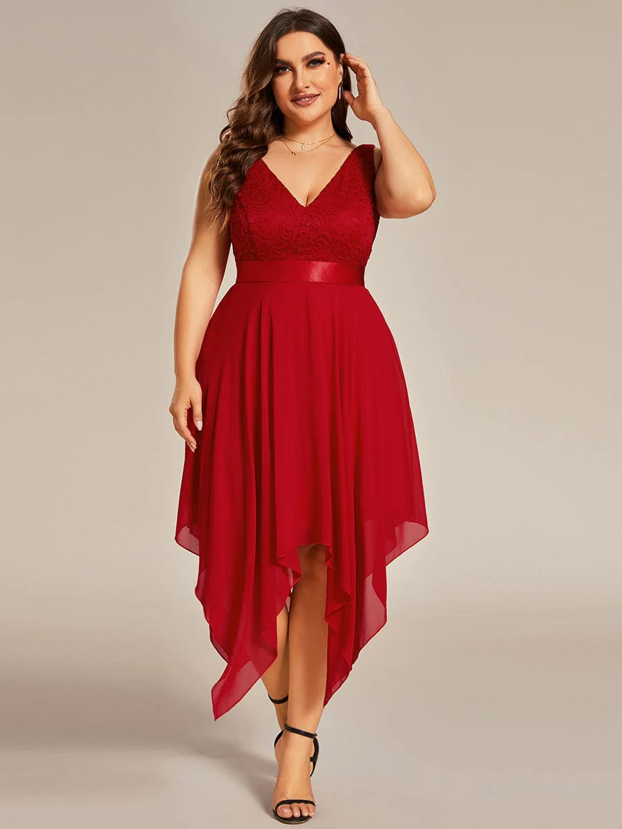 pretty COSTA|Plus Size Stunning V Neck Lace & Chiffon Prom Dress for Women (Final Sale) - Image 110