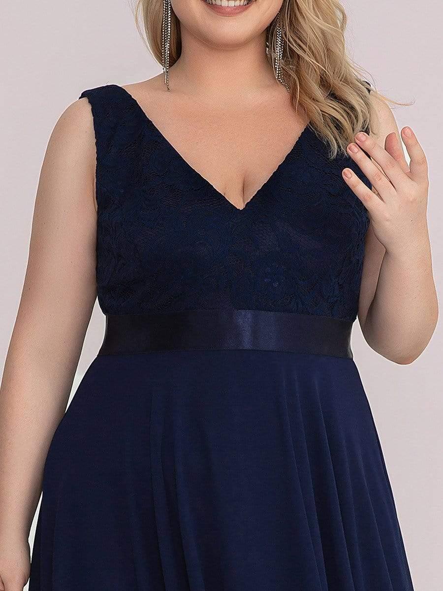 pretty COSTA|Plus Size Stunning V Neck Lace & Chiffon Prom Dress for Women (Final Sale) - Image 17