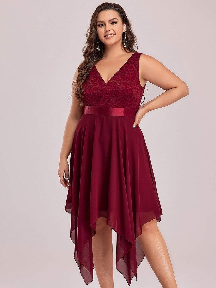 pretty COSTA|Plus Size Stunning V Neck Lace & Chiffon Prom Dress for Women (Final Sale) - Image 28