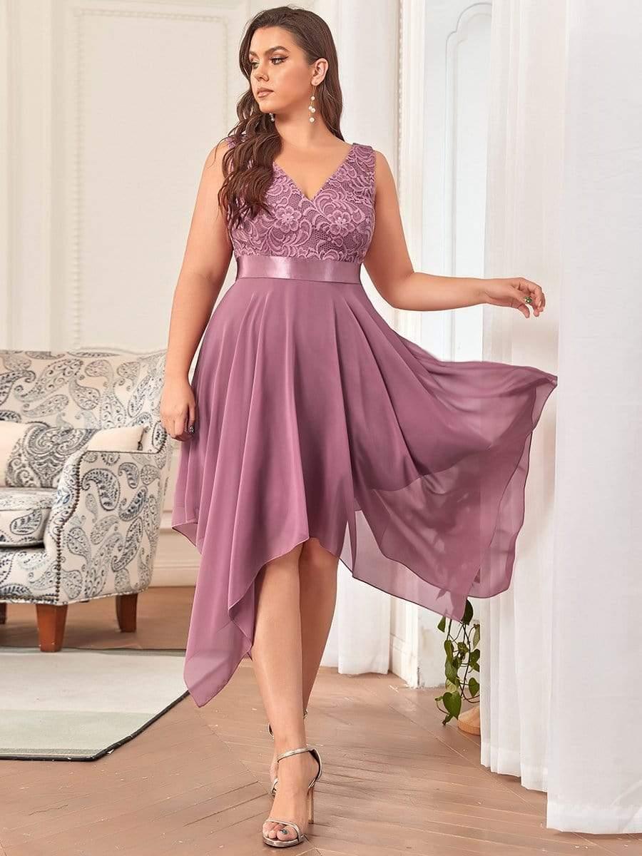 pretty COSTA|Plus Size Stunning V Neck Lace & Chiffon Prom Dress for Women (Final Sale) - Image 44