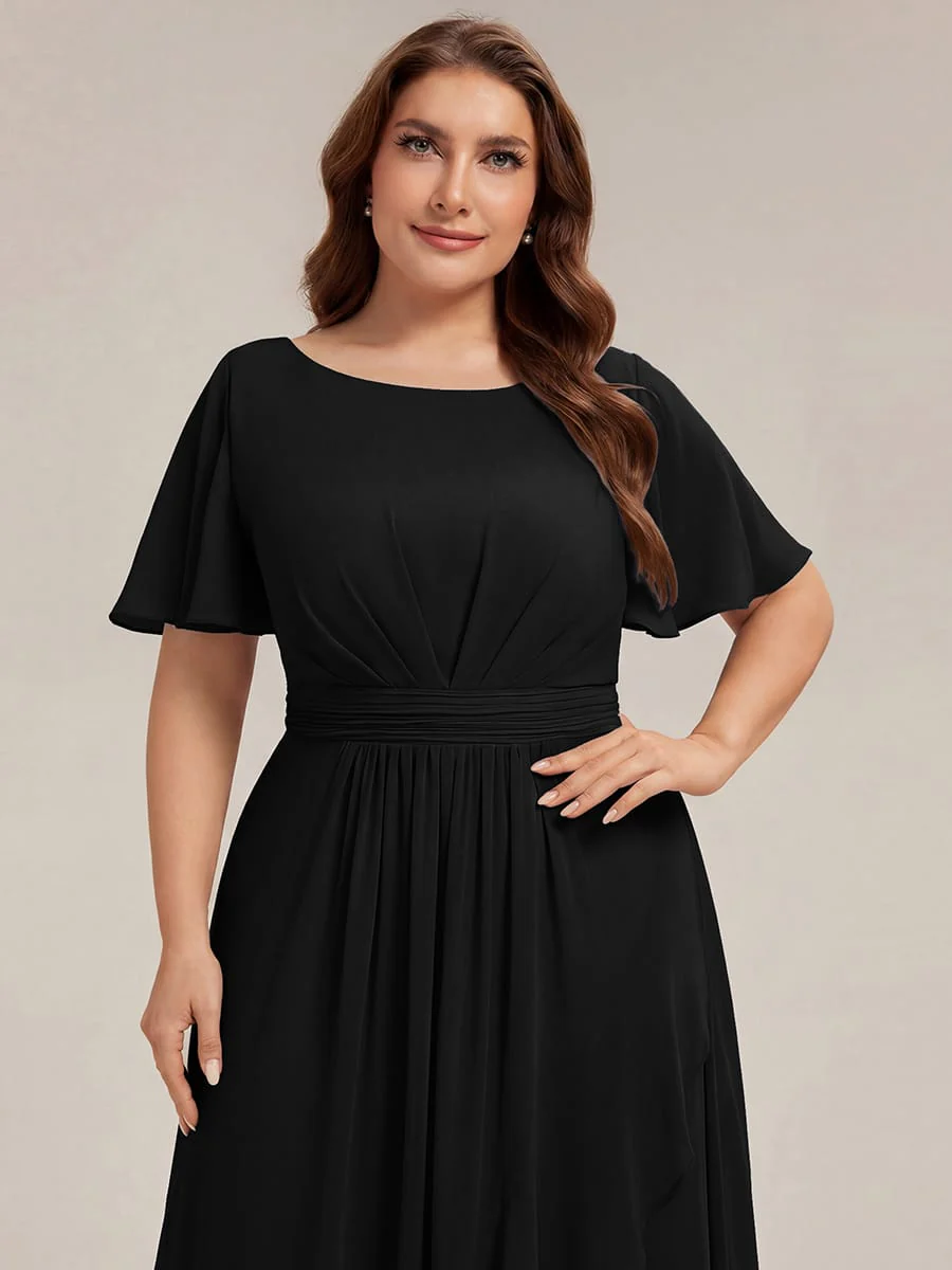pretty SAGE|Plus Size Ruched Chiffon Ruffle Sleeve Wedding Guest Dress - Image 29