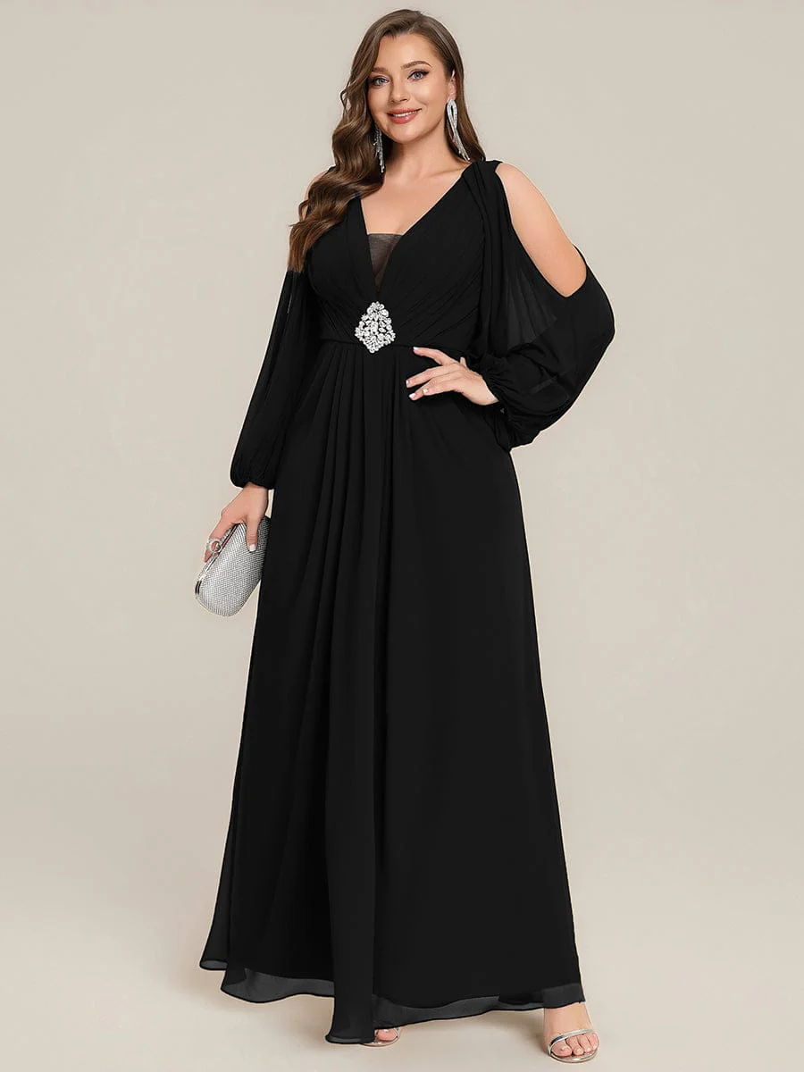 ever MARINA|Rhinestone Embellished Chiffon Lantern Sleeve Dress - Image 6