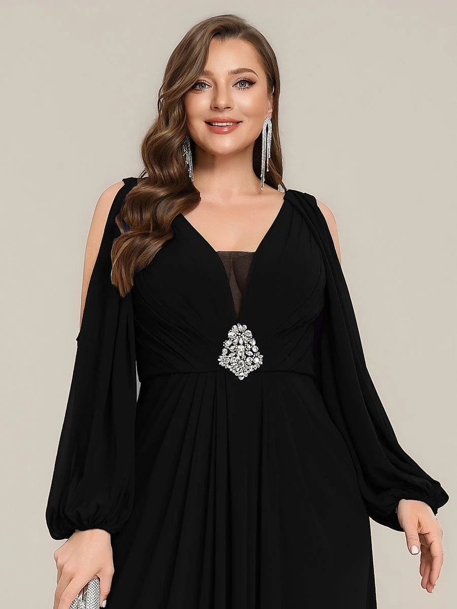 ever MARINA|Rhinestone Embellished Chiffon Lantern Sleeve Dress - Image 8