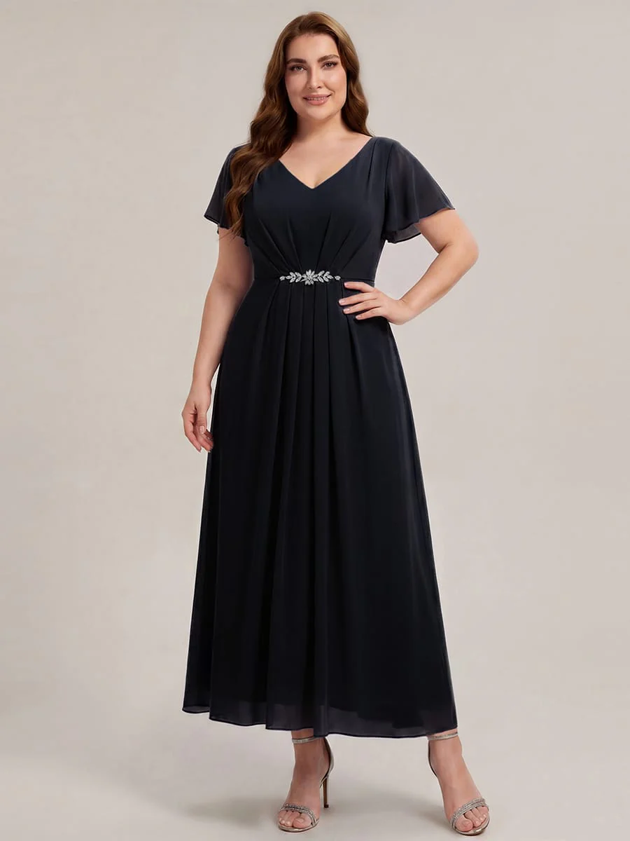 Rhinestone Embellished Chiffon Ruffle Sleeve Dress - Image 11