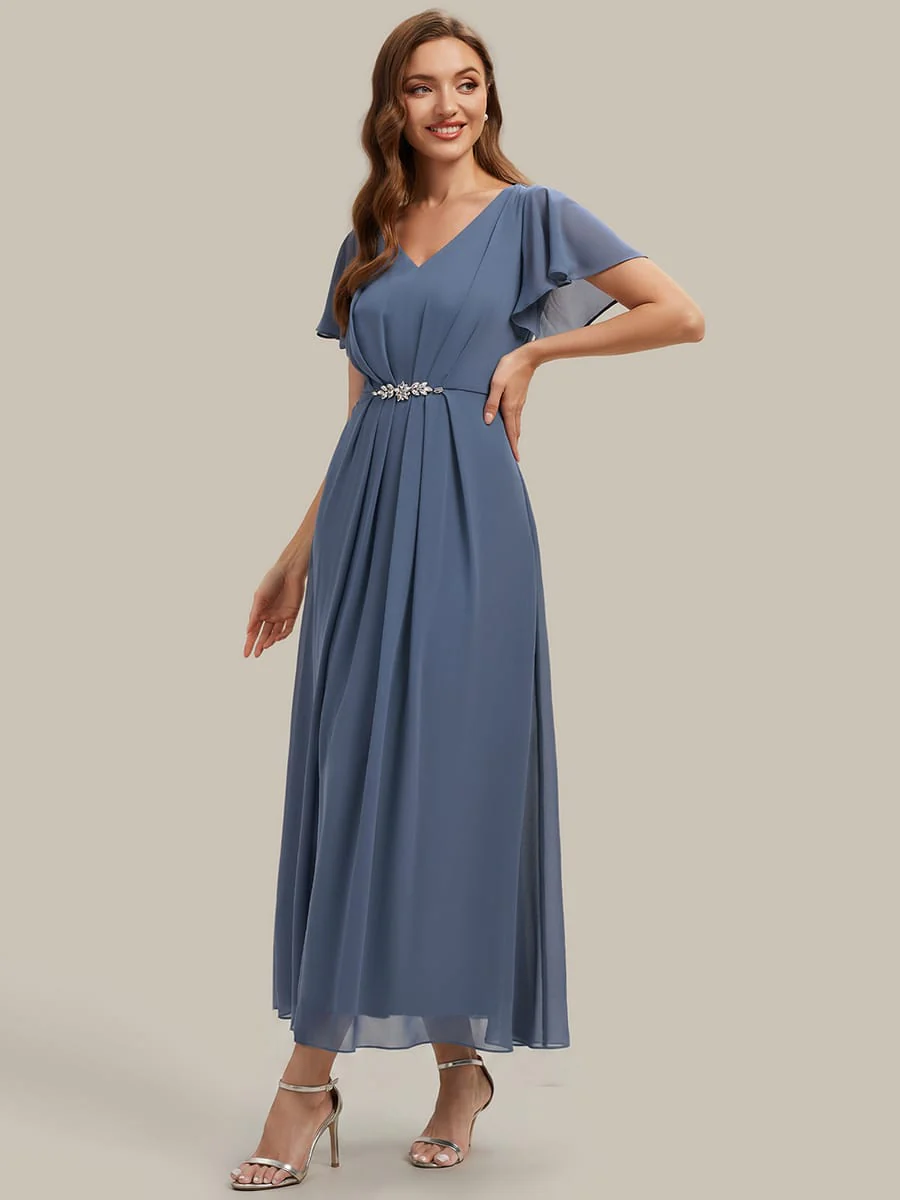 Rhinestone Embellished Chiffon Ruffle Sleeve Dress - Image 13
