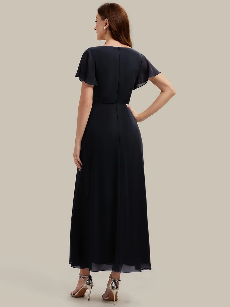 Rhinestone Embellished Chiffon Ruffle Sleeve Dress - Image 2