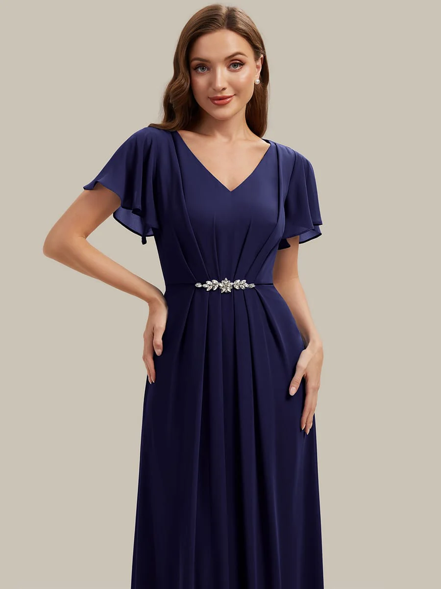 Rhinestone Embellished Chiffon Ruffle Sleeve Dress - Image 29