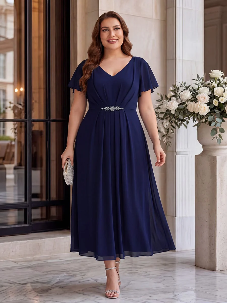 Rhinestone Embellished Chiffon Ruffle Sleeve Dress - Image 34