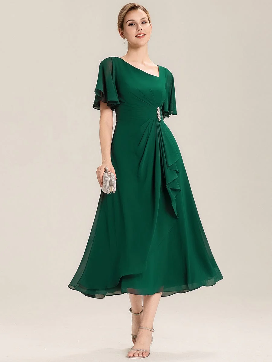 ever LILOU|Rhinestone Embellished Chiffon Ruffle Sleeve Wedding Guest Dress - Image 32