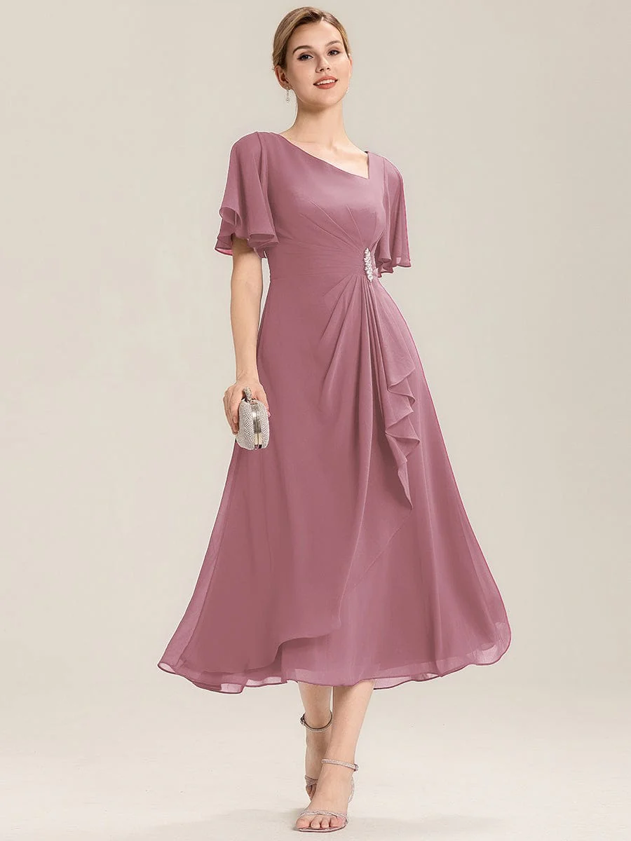 ever LILOU|Rhinestone Embellished Chiffon Ruffle Sleeve Wedding Guest Dress - Image 47