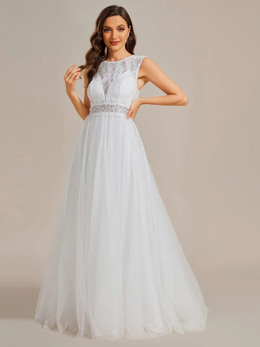 Romantic See-Through Lace Sleeveless A-Line Wedding Dress - Image 4