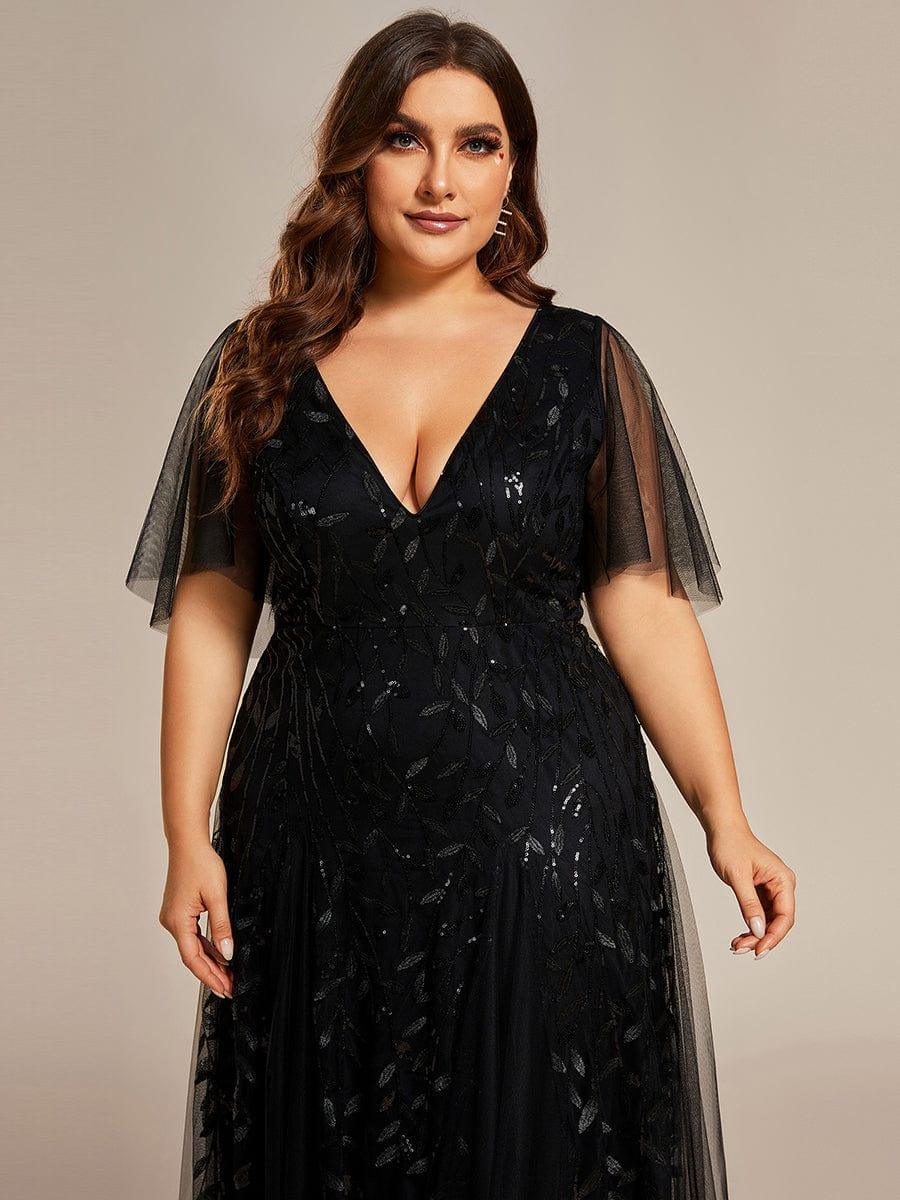 ever ASTRAL|Romantic Shimmery V Neck Ruffle Sleeves Maxi Long Evening Gowns - Image 12