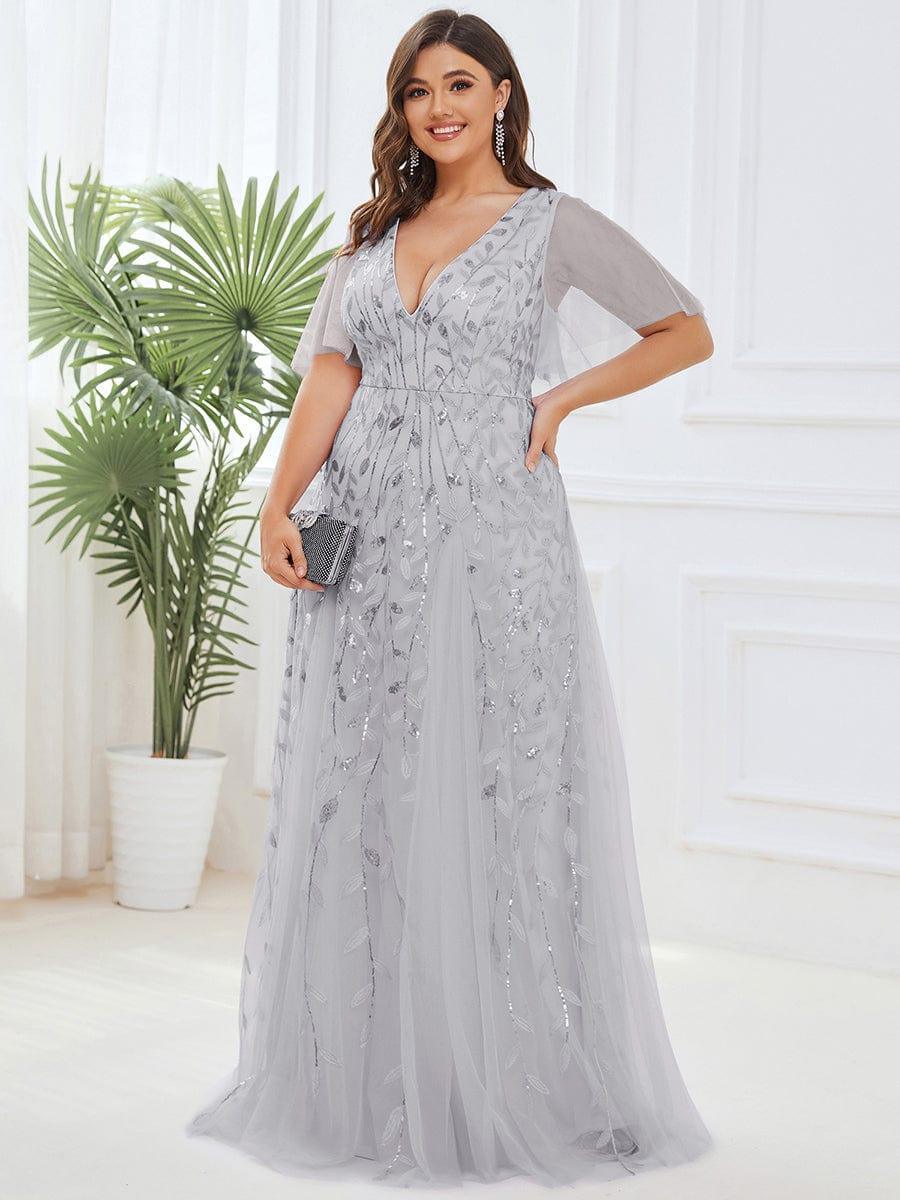 ever ASTRAL|Romantic Shimmery V Neck Ruffle Sleeves Maxi Long Evening Gowns - Image 129