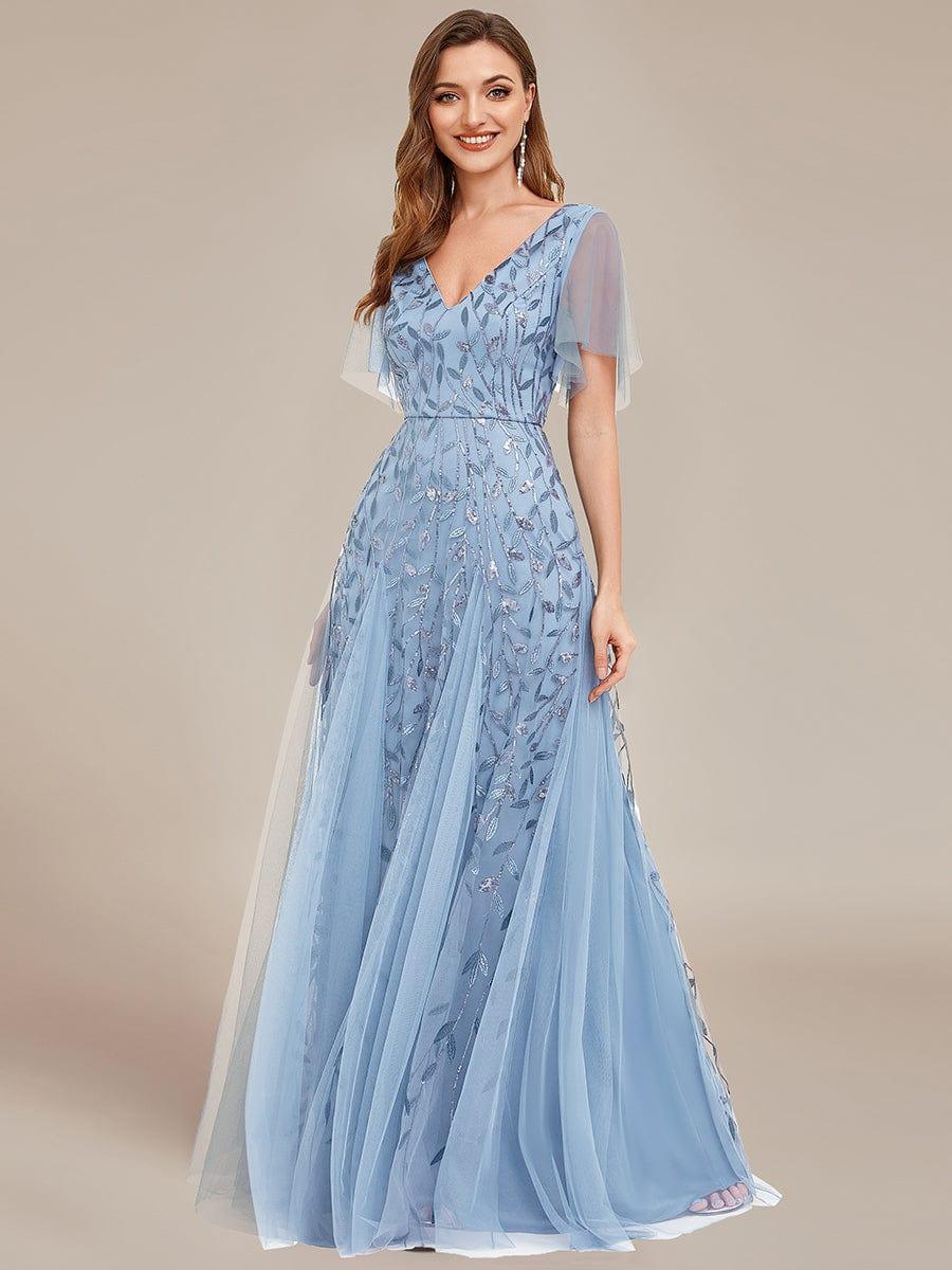 ever ASTRAL|Romantic Shimmery V Neck Ruffle Sleeves Maxi Long Evening Gowns - Image 134
