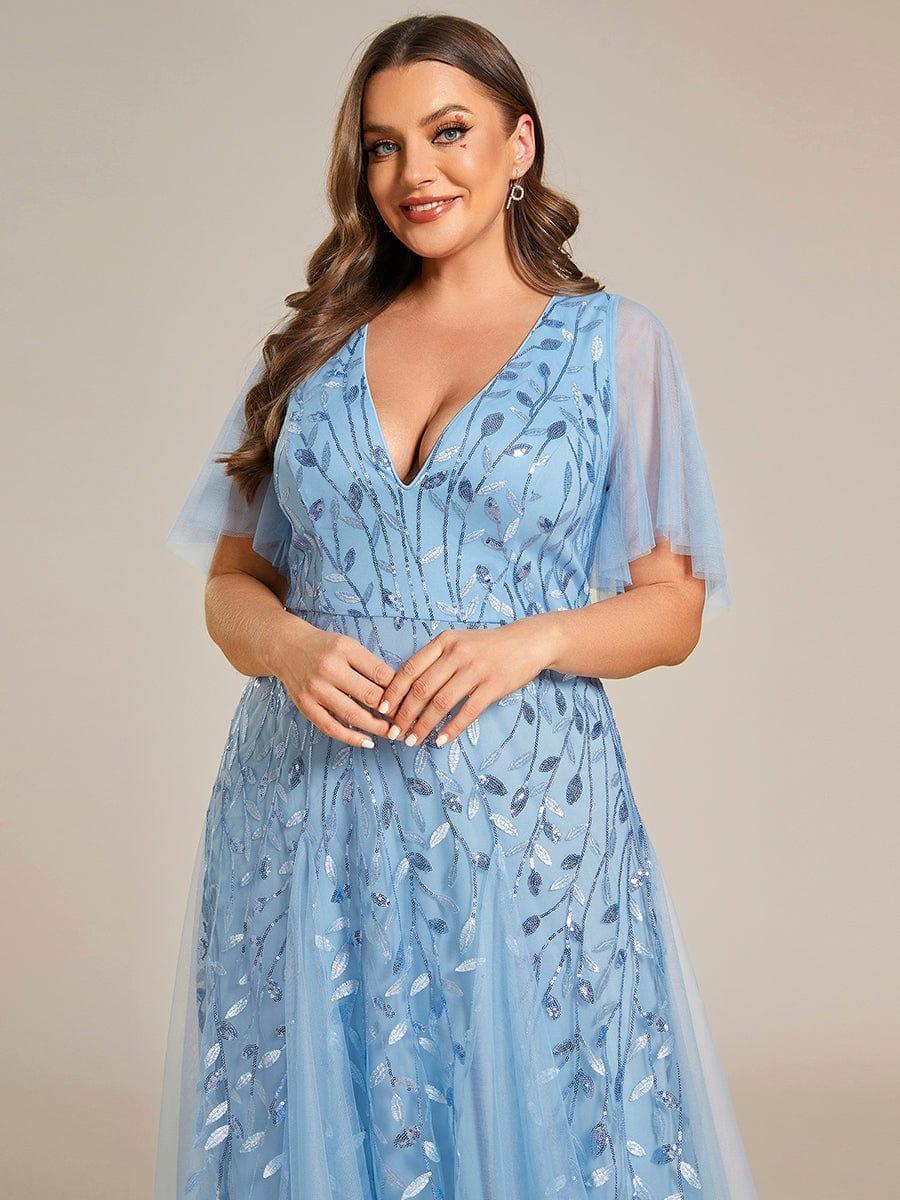 ever ASTRAL|Romantic Shimmery V Neck Ruffle Sleeves Maxi Long Evening Gowns - Image 138