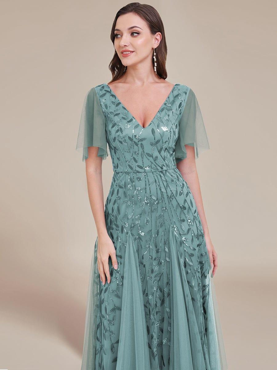 ever ASTRAL|Romantic Shimmery V Neck Ruffle Sleeves Maxi Long Evening Gowns - Image 141