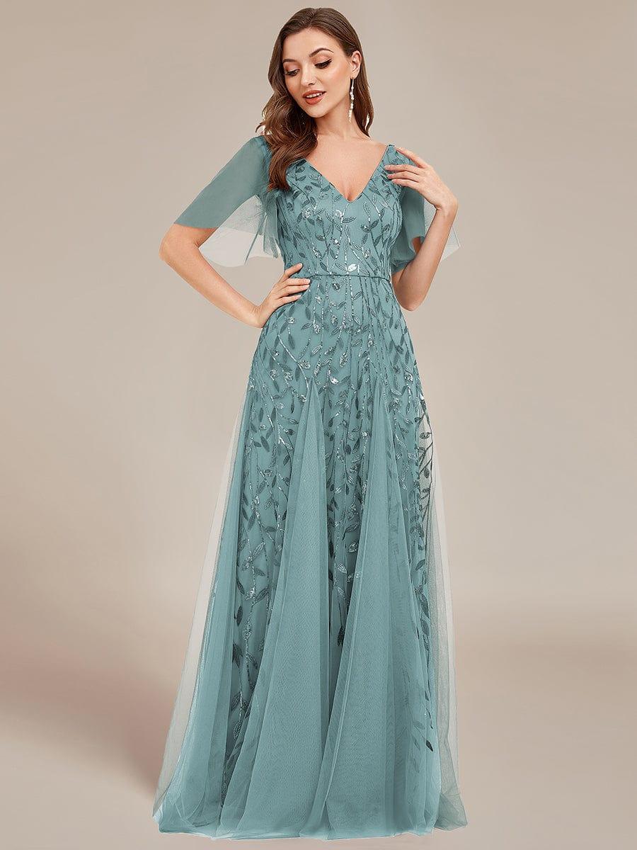 ever ASTRAL|Romantic Shimmery V Neck Ruffle Sleeves Maxi Long Evening Gowns - Image 142