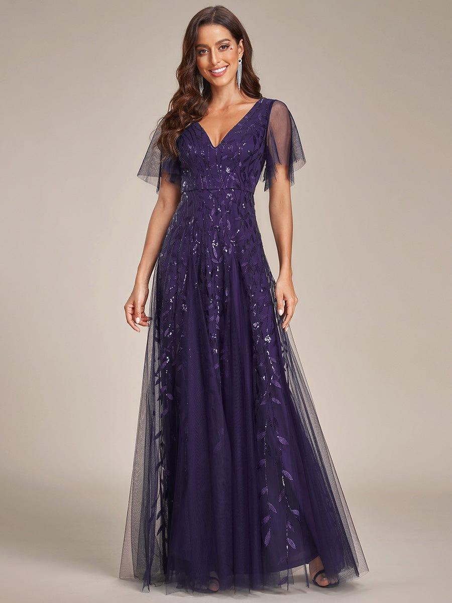 ever ASTRAL|Romantic Shimmery V Neck Ruffle Sleeves Maxi Long Evening Gowns - Image 147