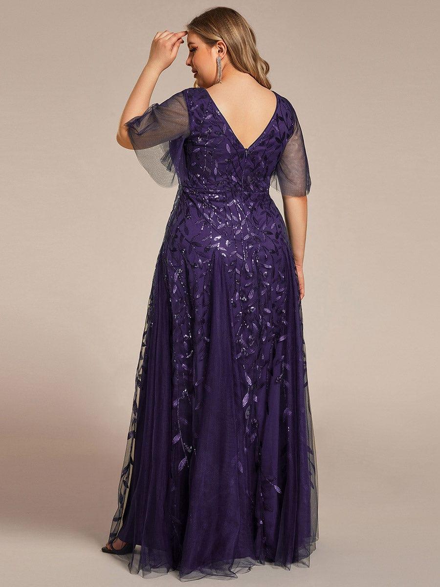 ever ASTRAL|Romantic Shimmery V Neck Ruffle Sleeves Maxi Long Evening Gowns - Image 153