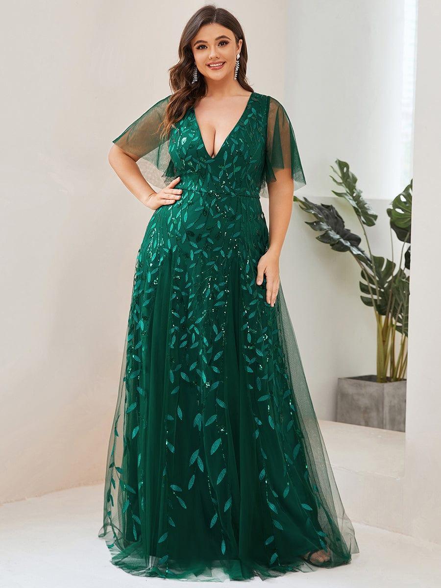 ever ASTRAL|Romantic Shimmery V Neck Ruffle Sleeves Maxi Long Evening Gowns - Image 20