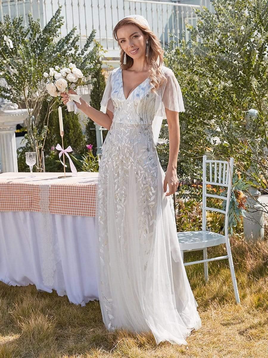 ever ASTRAL|Romantic Shimmery V Neck Ruffle Sleeves Maxi Long Evening Gowns - Image 39